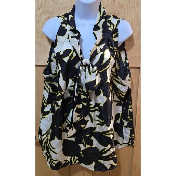 Ann Taylor Womens Silk Cold-Shoulder Blouse Size 18 Floral Print Black & Yellow - Picture 1 of 5